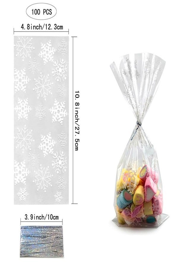 SaktopDeco 100 PCS Christmas Cellophane Bags Treat Bags White Snowflake Cellophane Bags for Cookies Bakery Bag for Christmas Party Birthday Supplies - Image 2